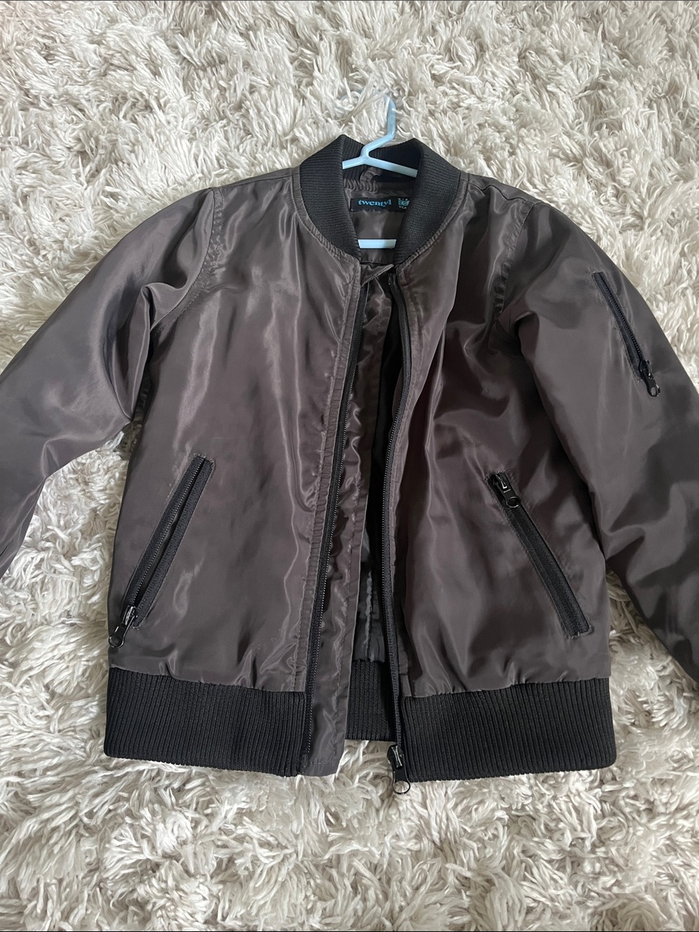 Kids Black Bomber-Style Raincoat with Ribbed Trim